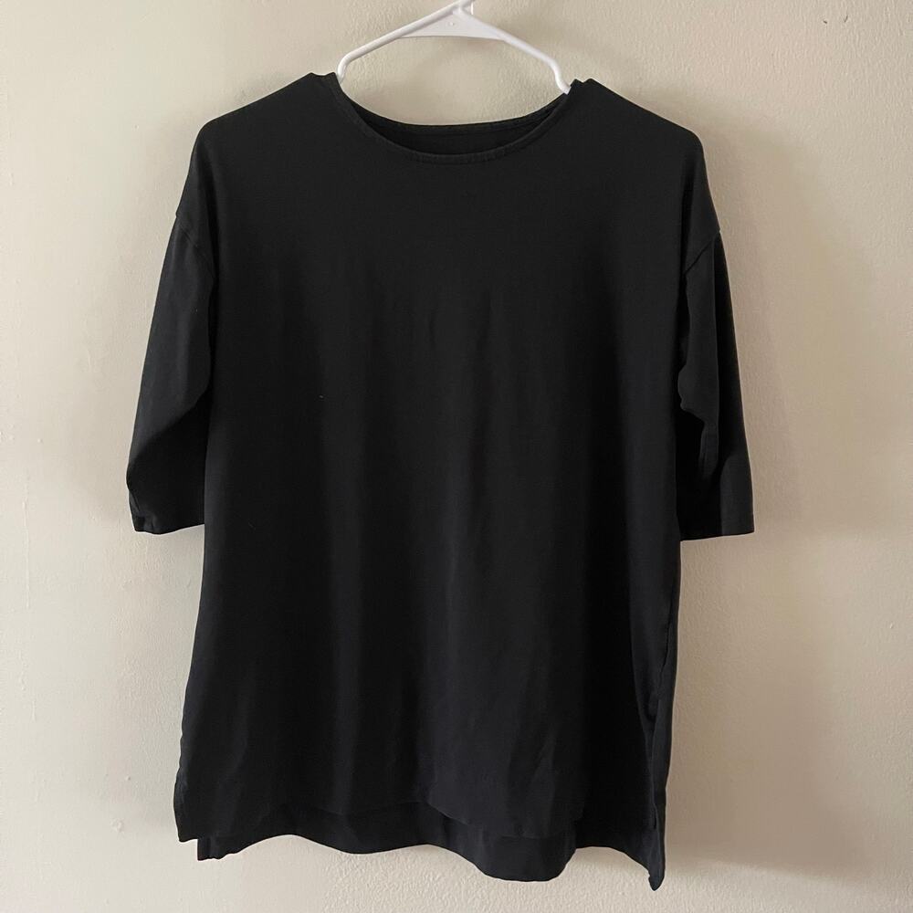 J. Jill Luxe Supima Ballet Sleeve Tunic Womens XS Petite Black Cotton Knit Top